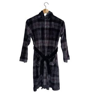 Cuddl Duds Boys Robe Size S 8-10 Gray Plaid Hooded